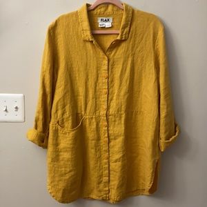FLAX Golden Yellow Button Front Linen Shirt Jacket Tunic Top Size Small